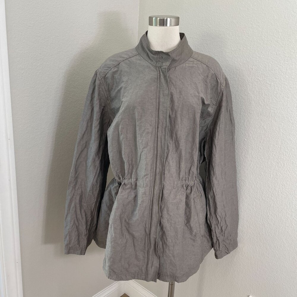 Eileen Fisher Womens Plus 3X Long Sleeve Taupe Zip Up Jacket Cinch Waist Pocket
